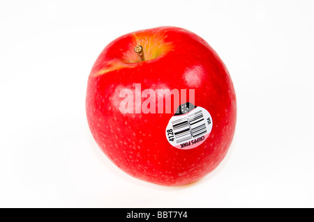 Ausschnitt eines roten Pink Lady oder Cripps Pink Apfels auf weißem Hintergrund Stockfoto