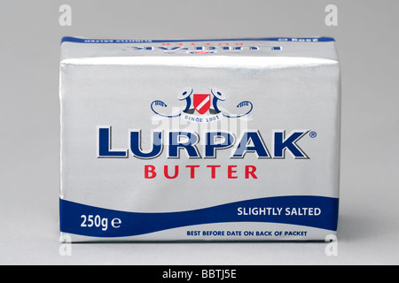 250 Gramm Packung Silber vereitelt "Lurpak Butter" Stockfoto