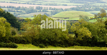 Newgrange megalithischen Hügel und das Boyne-Tal von Knouth. Zeigen Sie bis zu Newgrange von der Spitze des Hügels am Knouth an. Stockfoto