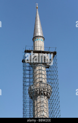 Eingerüsteten Minarett, Renovierung, Sueleymaniye Moschee, Istanbul, Türkei Stockfoto