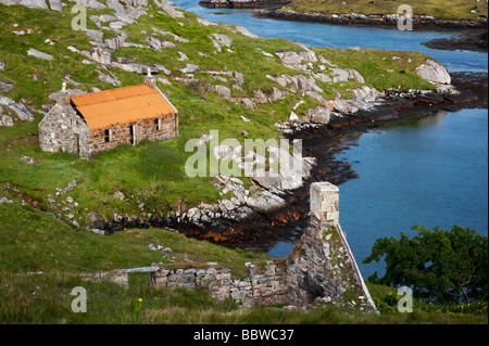 Verfallene Scheune auf South Harris Küste, Manish Bay, äußeren Hebriden, Schottland Stockfoto