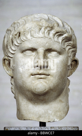 Nero Claudius Caesar, 15.12.37 - 9.6.68, römischer Kaiser 13.10.54 - 9.6.68, Porträt, Büste, Kopf einer Statue, 65-67 n. Chr., Glyptoth Stockfoto