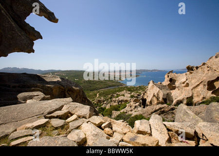 Wind geformten Felsen und Blick vom Capo d ' Orso, Sardinien Stockfoto