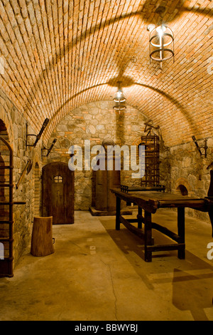 Die Replik Folterkammer in der unterirdischen Weinkeller unter dem Castello di Amorosa im Napa Valley, Kalifornien. Stockfoto