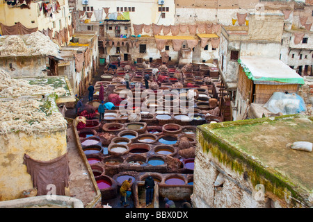Chouwara Leder-Gerberei in Fes Marokko Stockfoto