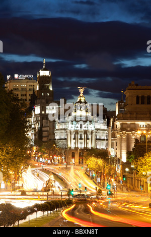 Blick über die Plaza de Cibeles in Richtung Gran Via Madrid Spanien Stockfoto
