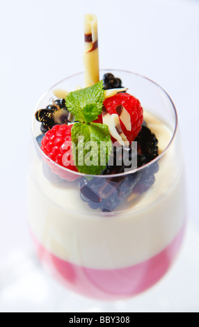 Erdbeere und Vanille Panacotta Essen Cielo Restaurant in Brindleyplace Birmingham England Stockfoto