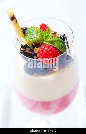 Erdbeere und Vanille Panacotta Essen Cielo Restaurant in Brindleyplace Birmingham England Stockfoto