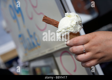 Anbieter verkaufen Eiswaffel 99 mit eine Flocke aus einer mobilen Eis van Grafschaft unten Nordirland Vereinigtes Königreich Stockfoto