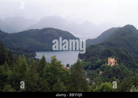 Blick vom Schloss Neuschwanstein Hohenschwangau und Alpsee, Bayern, Deutschland Stockfoto