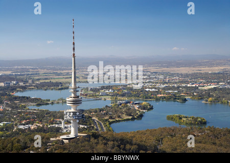 Telstra Tower Black Mountain und Lake Burley Griffin Canberra ACT Australien Antenne Stockfoto