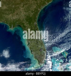 Satellitenansicht von Florida, Atlantik & den östlichen Teil des Golfs von Mexiko Stockfoto