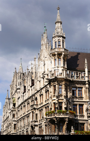 Neo-gotischen Fassade und Turm des neuen Rathauses in München, Bayern, Deutschland, Europa Stockfoto