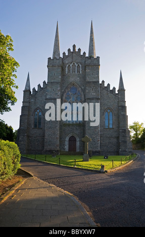 Downpatrick Kathedrale und 10. Jahrhundert hohes Kreuz, Downpatrick, County Down, Irland. Dachte die Begräbnisstätte des Hl. Patrick zu sein. Stockfoto