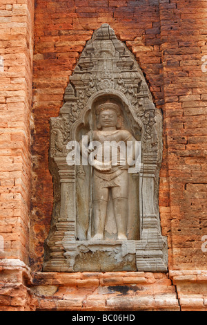 Lolei Tempelwächter [Basrelief], [Roluos Gruppe], Angkor, Kambodscha Stockfoto