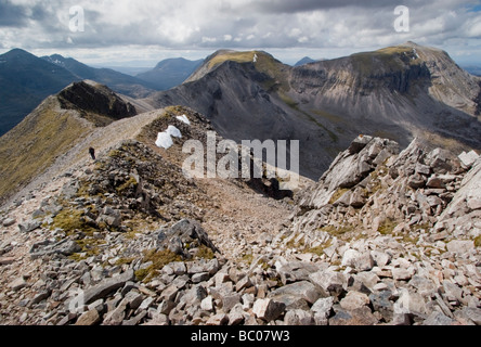 Ben Eighe: Coinneach Mhor und Ruadh Stac Mor aus Spidean Coire Stockfoto