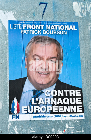 "Front National" (Nationale Front) Partei Plakat für Europäische Parlament-Wahlen 2009 - Indre-et-Loire (Centre), Frankreich. Stockfoto