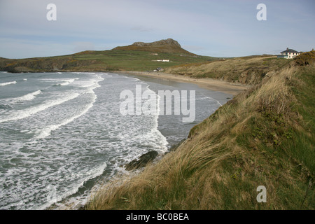 Bereich der Whitesands Bay, Wales. Luftaufnahme des Whitesands Bay Strand von Pembrokeshire Coastal Path-Route. Stockfoto