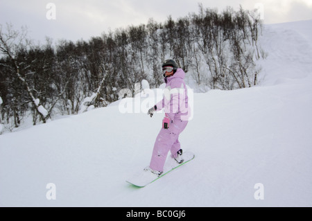 Snowboarden im Resort Geilo, Norwegen Stockfoto