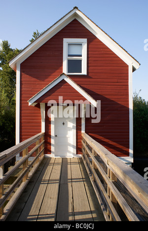 Restaurierten hölzernen Stelzenhaus in der Britannia Erbe Werft Park, Steveston, Richmond, British Columbia, Kanada Stockfoto