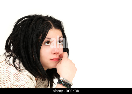 Porträt des jungen Mädchens mit Gesicht Piercings nachschlagen, Studio gedreht Stockfoto