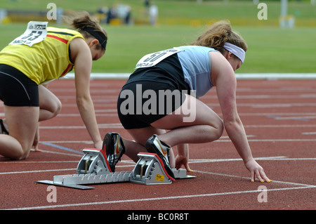 Läufer in Startlöchern Stockfoto