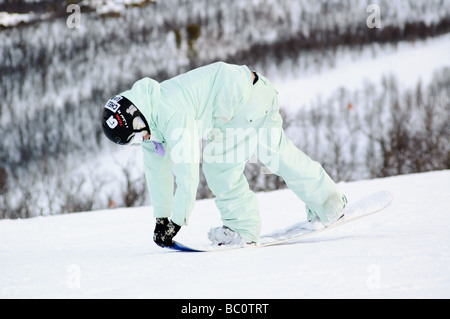 Snowboarden im Resort Geilo, Norwegen Stockfoto