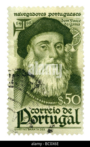 Alten portugiesischen Briefmarke mit Entdecker Vasco Da Gama Stockfoto