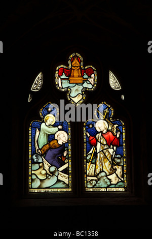 Glasfenster im Kloster, Kathedrale von Gloucester, England Stockfoto