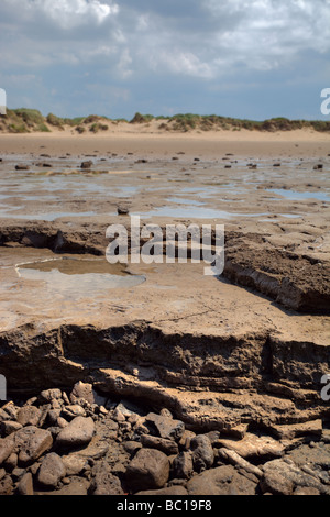 Formby Fußabdrücke Schlick Schichten Stockfoto