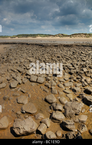 Formby Fußabdrücke Schlick Schichten Stockfoto