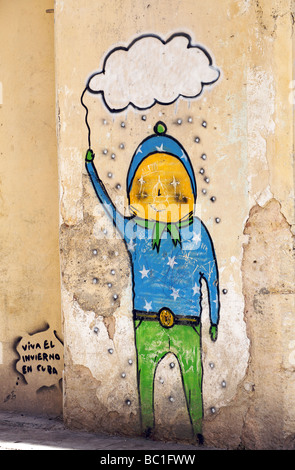 Straße Graffiti ist eine lebendige Form der beliebten Ausdruck. Havanna, Kuba. VIVA EL INVIERNO EN CUBA. IM WINTER LEBT IN KUBA Stockfoto