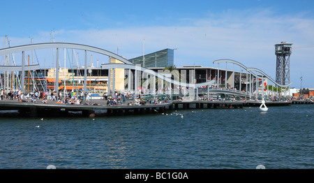 Rambla del Mar Port Vell Barcelona Catalunya Spanien Stockfoto