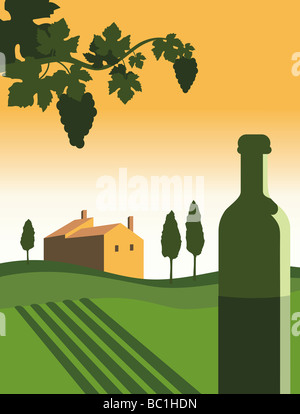 Italienisches Bauernhaus und Weinberg Stockfoto