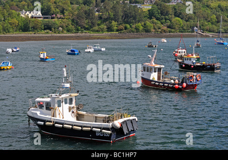 Fischerboote im Hafen. Portree, Isle Of Skye, innere Hebriden, Schottland, Vereinigtes Königreich, Europa. Stockfoto