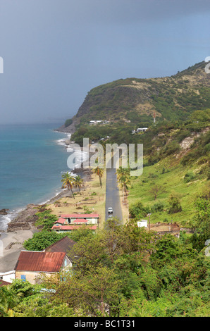 Sint Eustatius erhöhten Blick auf Oranje Strand von Oranjestad Stockfoto