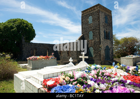 Sint Eustatius Friedhof der alten evangelischen Kirche Stockfoto