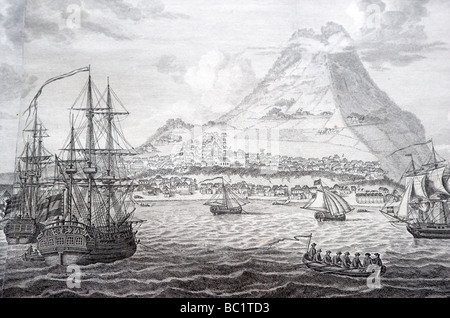 Historische Zeichnungen des Hafens von kolonialen Sint Eustatius Stockfoto
