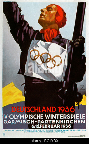 Plakat für die Olympischen Winterspiele 1936 in Garmisch-Partenkirchen, Deutschland, 1936 Künstler: Ludwig Hohlwein Stockfoto