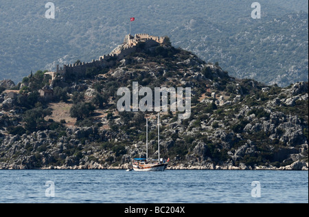 Burg in Kale, Simena. Lykischen Küste im Mittelmeer, Türkei. Stockfoto