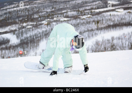 Snowboarden im Resort Geilo, Norwegen Stockfoto