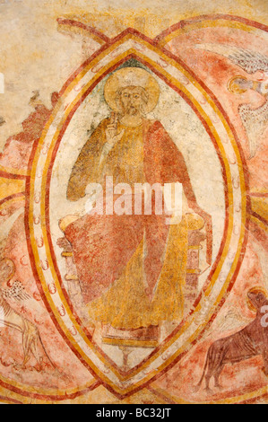 Christus in Majestät Fresko in der Kirche von Saint-Genest de Lavardin, Loir et Cher, Centre, Frankreich. Stockfoto