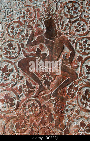 [Angkor Wat] Tempel [Flachrelief] tanzen Apsara Figur, Kambodscha Stockfoto