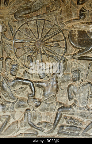 [Angkor Wat] [Basrelief] Darstellung [Schlacht von Kurukshetra], Kambodscha Stockfoto