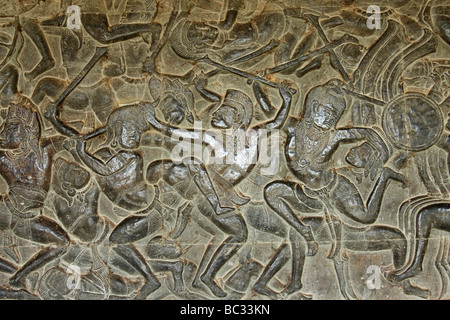 [Angkor Wat] [Basrelief] Darstellung [Schlacht von Kurukshetra], Kambodscha Stockfoto