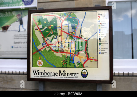 Wimborne Minster Stadtplan und Reiseführer Stockfoto