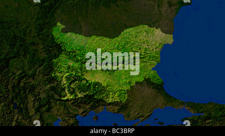 Satellitenbild von Bulgarien mit den umliegenden Ländern verdunkelt Stockfoto