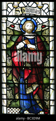 Stained Glass Fenster Darstellung Saint Thomas der Apostel Kineton Kirche Warwickshire Stockfoto