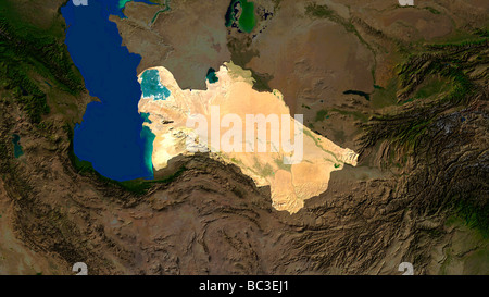 Satellitenbild von Turkmenistan mit umliegenden Ländern verdunkelt Stockfoto