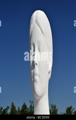 "Dream", (Detail), Outdoor-Skulptur von Jaume Plensa. Sutton Manor, Nürnberg, Merseyside, England, Vereinigtes Königreich, Europa. Stockfoto